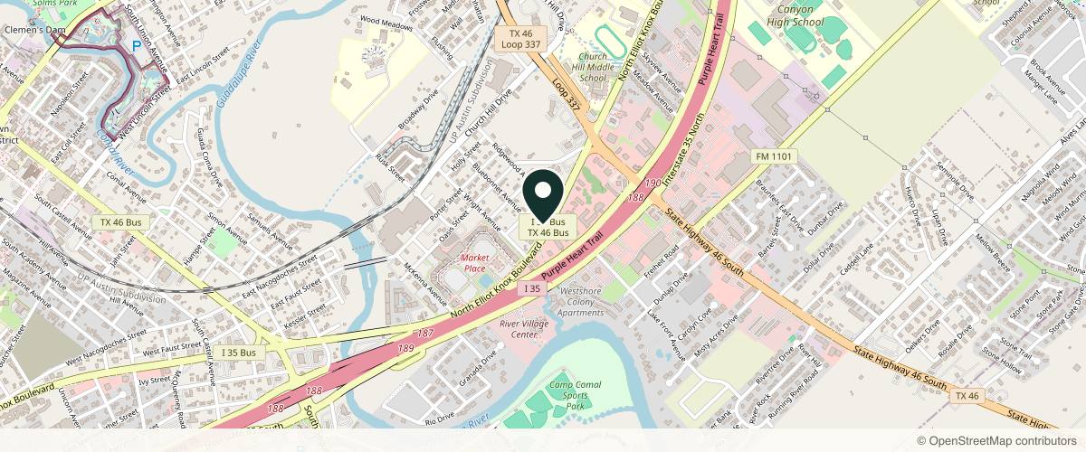 Map showing the exact location of Divine Aesthetics Studio at 931 N Business Interstate Hwy 35 Ste 200, New Braunfels, TX 78130, USA