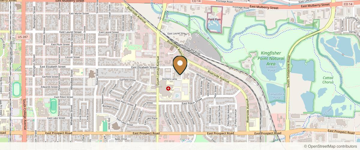Map showing the exact location of Divine Dermatology and Surgical Institute at 1260 Doctors Ln # A, Fort Collins, CO 80524, USA