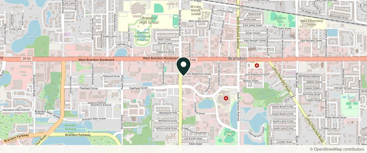 Map showing the exact location of Divine Glow Aesthetics at 201 S Kings Ave Suite 4, Brandon, FL 33511, USA