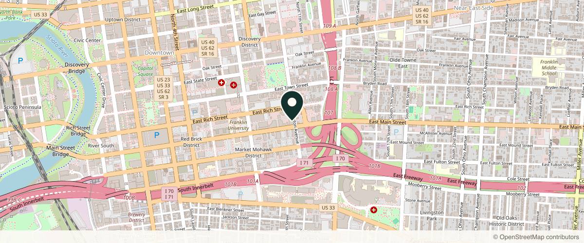 Map showing the exact location of Downtown Dermatology at 500 E Main St #310, Columbus, OH 43215
