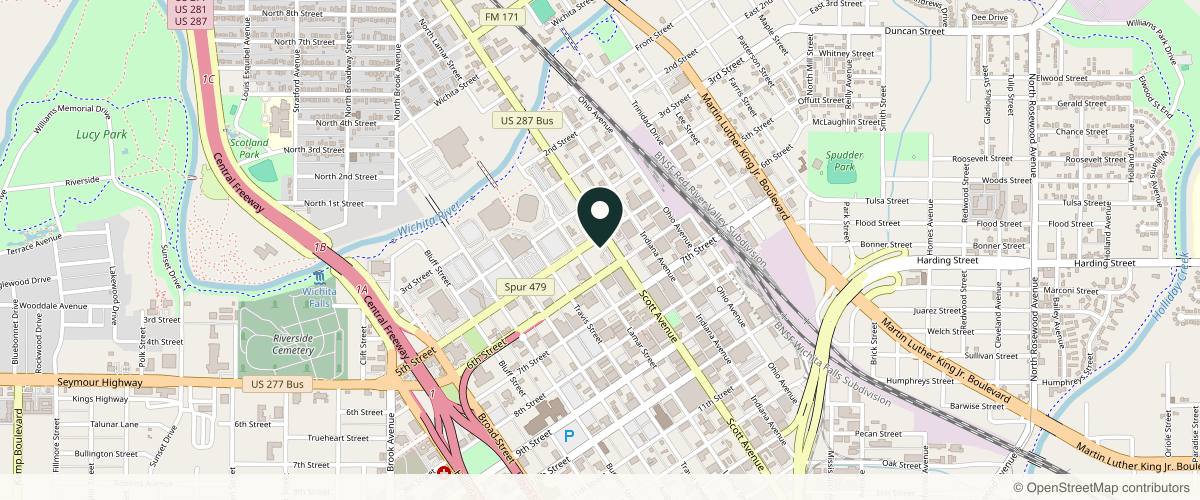 Map showing the exact location of Downtown Medical + Wellness at 500 Scott Ave, Wichita Falls, TX 76301, USA