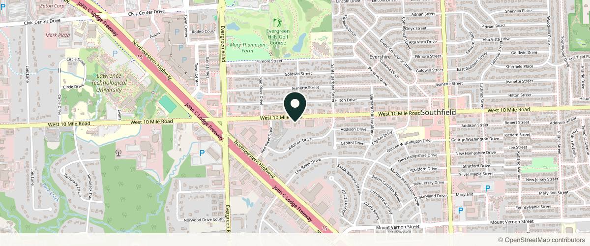 Map showing the exact location of Dr. Bobbi D. Edwards, MD at 19315 W 10 Mile Rd, Southfield, MI 48075