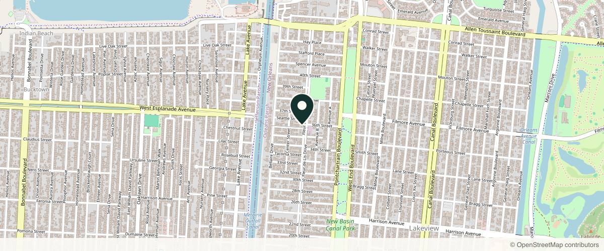 Map showing the exact location of Dr. Burkenstock's Skin Body Health at 6600 Fleur De Lis Dr, New Orleans, LA 70124, USA
