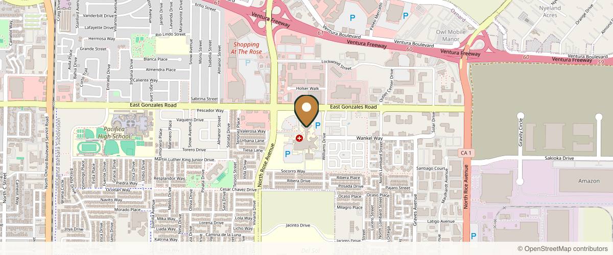 Map showing the exact location of Dr. Hanna / La Nouvelle Medical Spa & Cosmetic Surgery at 1700 N Rose Ave #230, Oxnard, CA 93030, USA
