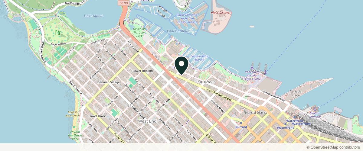 Map showing the exact location of Dr. Monam Cosmetic & Medical Clinic at 1483 W Pender St, Vancouver, BC V6G 2S3, Canada