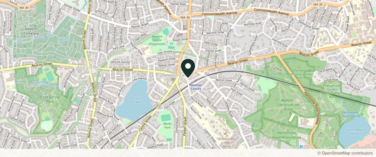 Map showing the exact location of Dr. Renée Moran Medical Aesthetics + The Men's Den Boston at 97 Union St, Newton Centre, MA 02459, USA