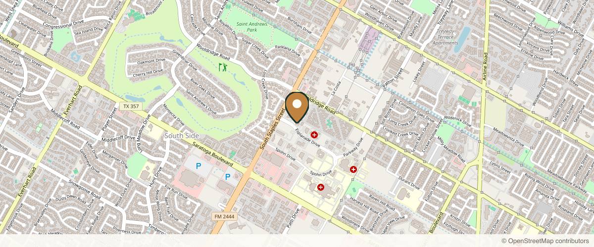 Map showing the exact location of Dr. Vijay Bindingnavele Corpus Christi Plastic Surgery & MedSpa at 5642 Esplanade Dr, Corpus Christi, TX 78414, USA