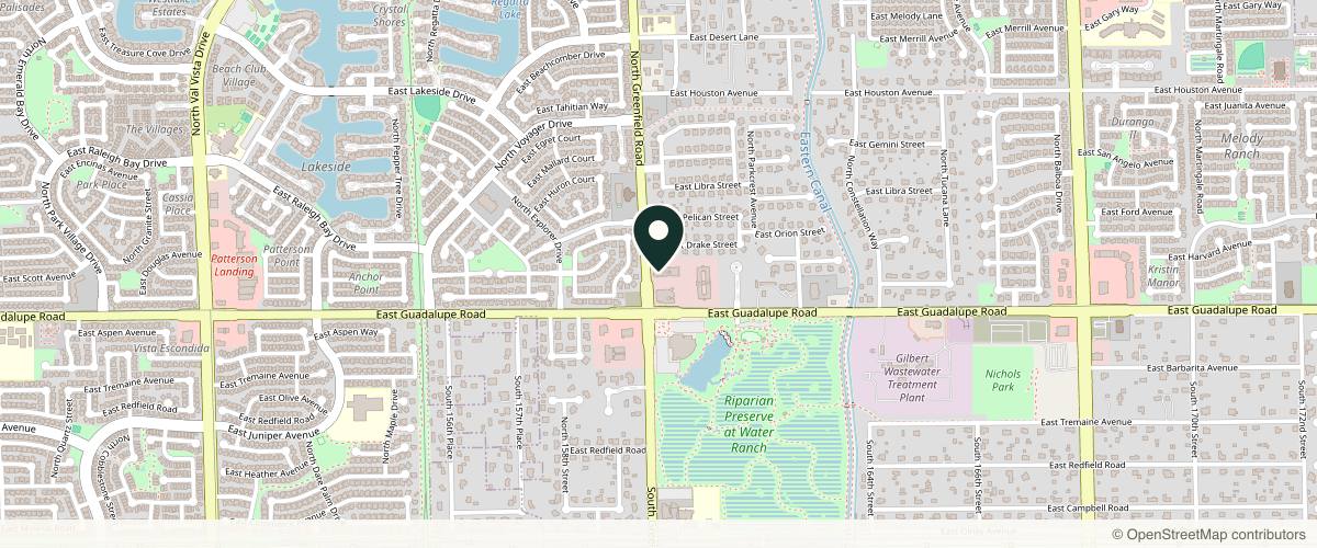 Map showing the exact location of Drops of Beauty Medspa at 875 N Greenfield Rd #103, Gilbert, AZ 85234, USA