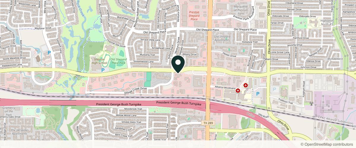 Map showing the exact location of DSA Dermatology at 5072 W Plano Pkwy #150, Plano, TX 75093