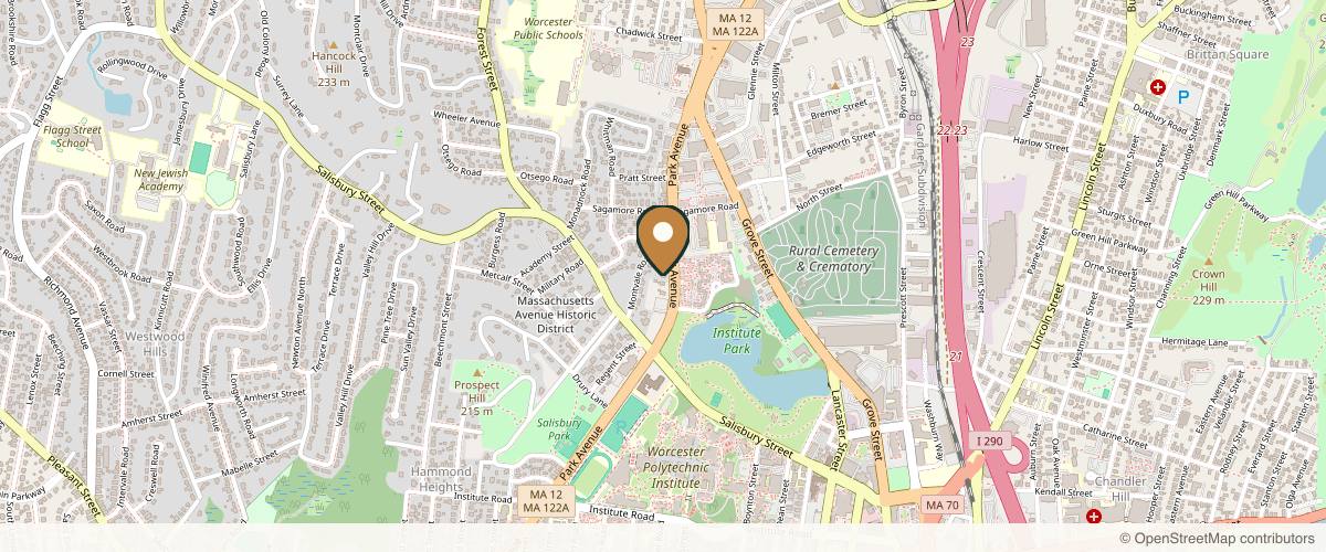 Map showing the exact location of EA Medical Aesthetics Med Spa at 82 Park Ave, Worcester, MA 01609, USA