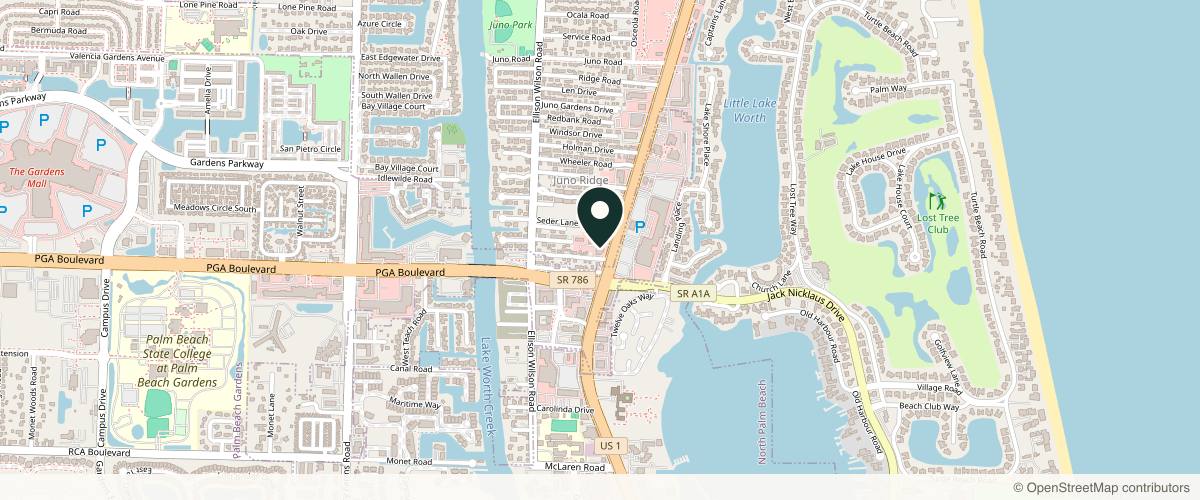 Map showing the exact location of Earth Scientific Med Spa at Oaktree Plaza by Dunkin Donuts, 11575 US-1 Ste 209a & 209b, North Palm Beach, FL 33408, USA