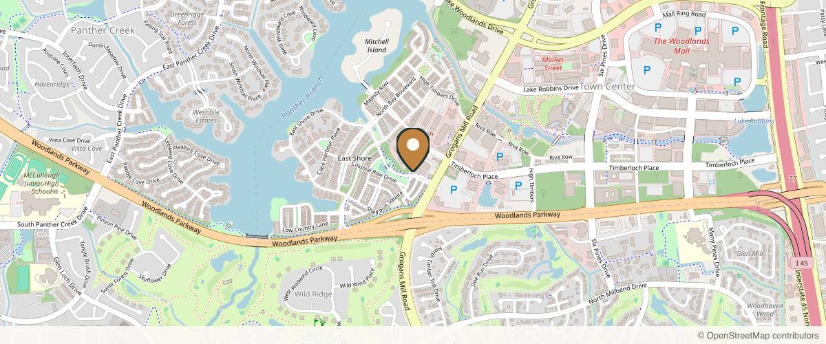Map showing the exact location of East Shore Salon and Medspa at 207 E Shore Dr #290, The Woodlands, TX 77380, USA
