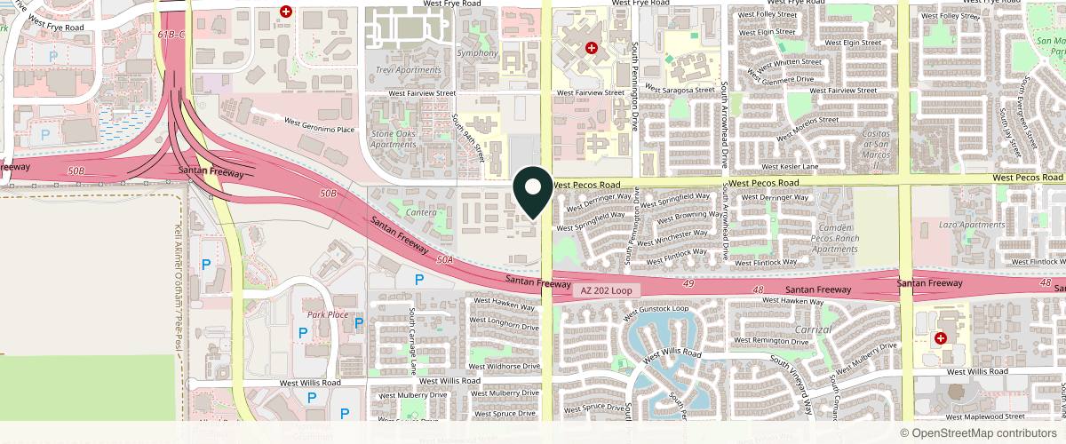 Map showing the exact location of East Valley Dermatology Center at 1100 S Dobson Rd #223, Chandler, AZ 85286