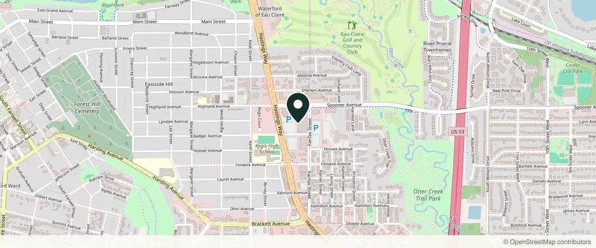 Map showing the exact location of Eau Claire Body Care at 2186 Eastridge Center, Eau Claire, WI 54701, USA