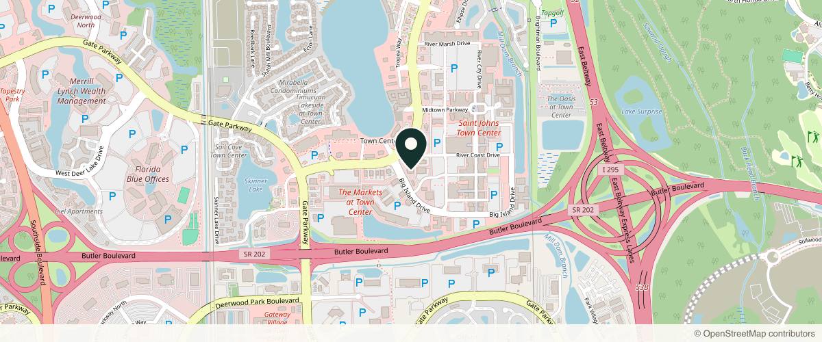 Map showing the exact location of Elase Medical Spa - Town Center at 4853 Big Island Drive, Jacksonville, FL 32246, USA