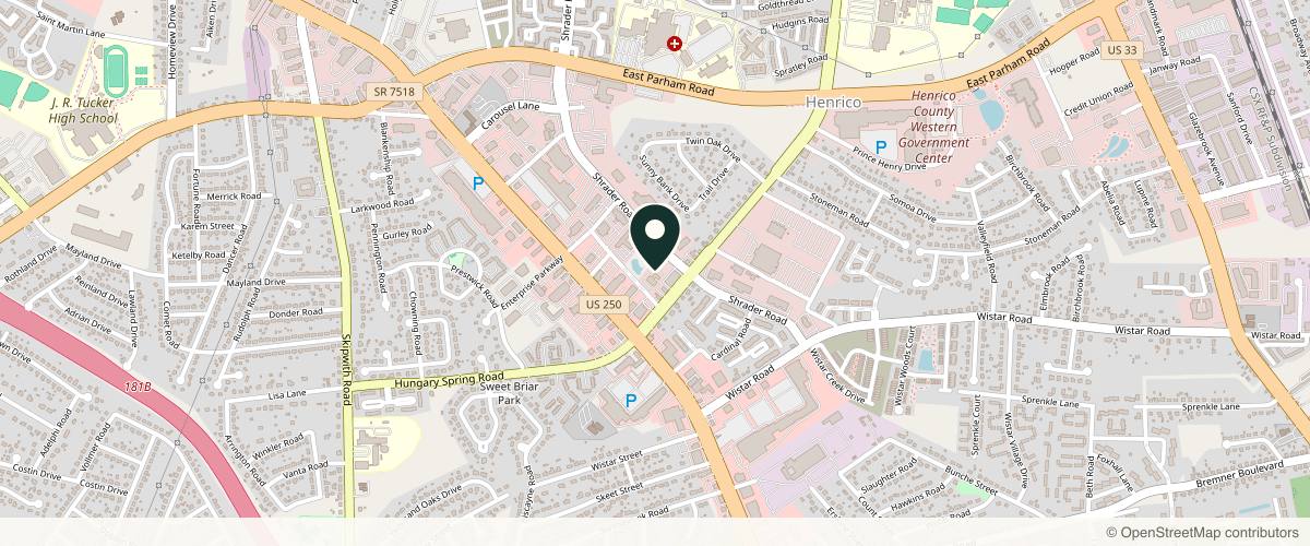 Map showing the exact location of Elevate Dermatology & Plastic Surgery at 7813 Shrader Rd, Henrico, VA 23294