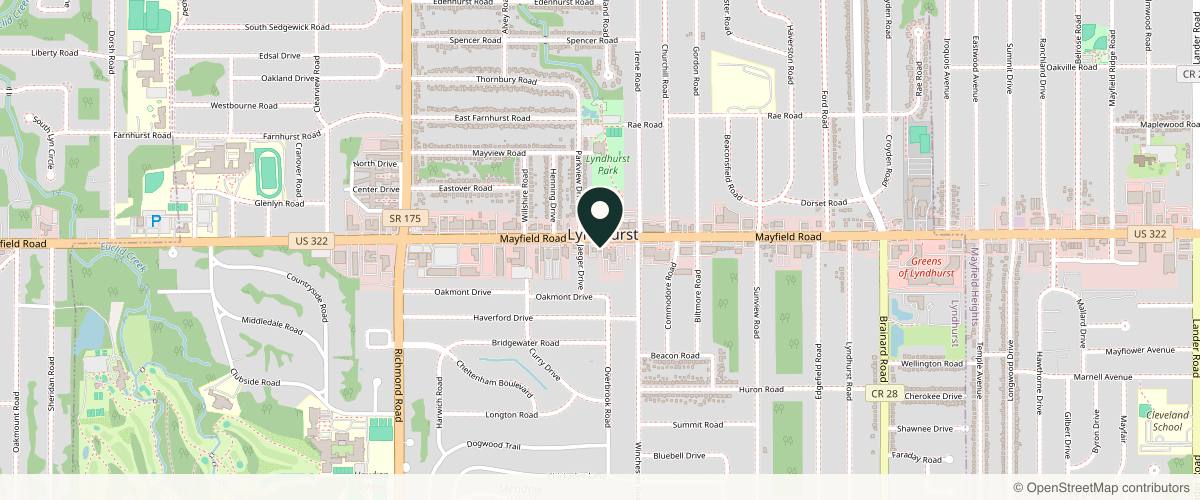 Map showing the exact location of Elevate MedSpa at 5294 Mayfield Rd Suite 101, Lyndhurst, OH 44124, USA