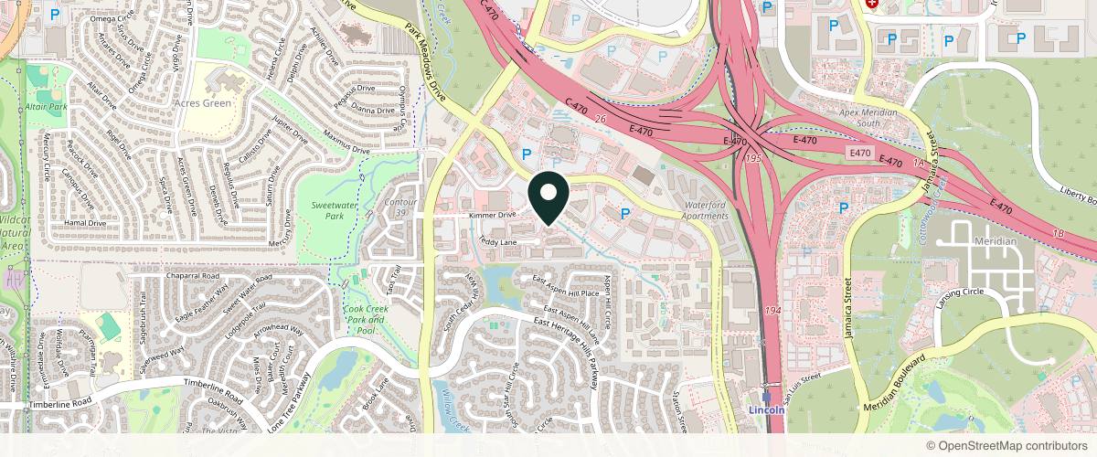 Map showing the exact location of Elevation Med Spa at 9360 Teddy Ln Ste 201, Lone Tree, CO 80124, USA