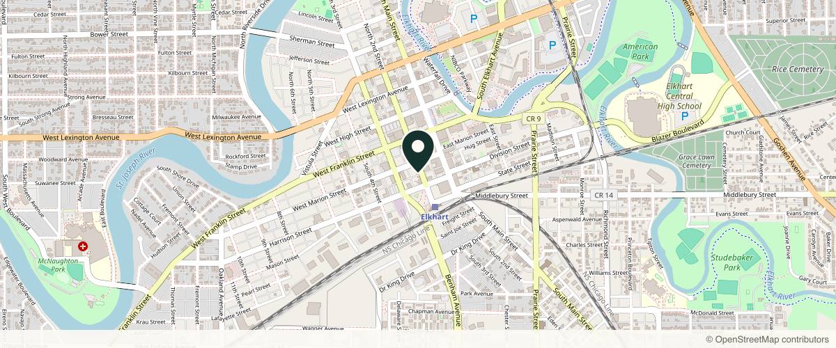 Map showing the exact location of Elite Aesthetics Michiana at 515 S 2nd St, Elkhart, IN 46516, USA