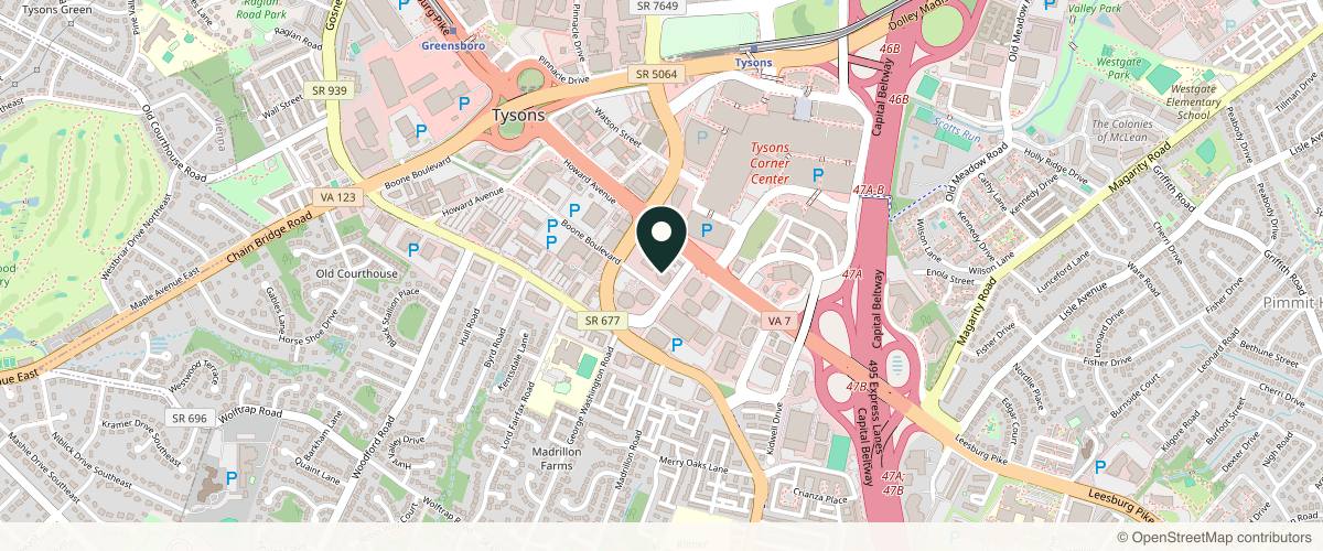 Map showing the exact location of Elite Dermatology and Esthetics - Dr. Saleh Rachidi at 8100 Boone Blvd #230, Vienna, VA 22182