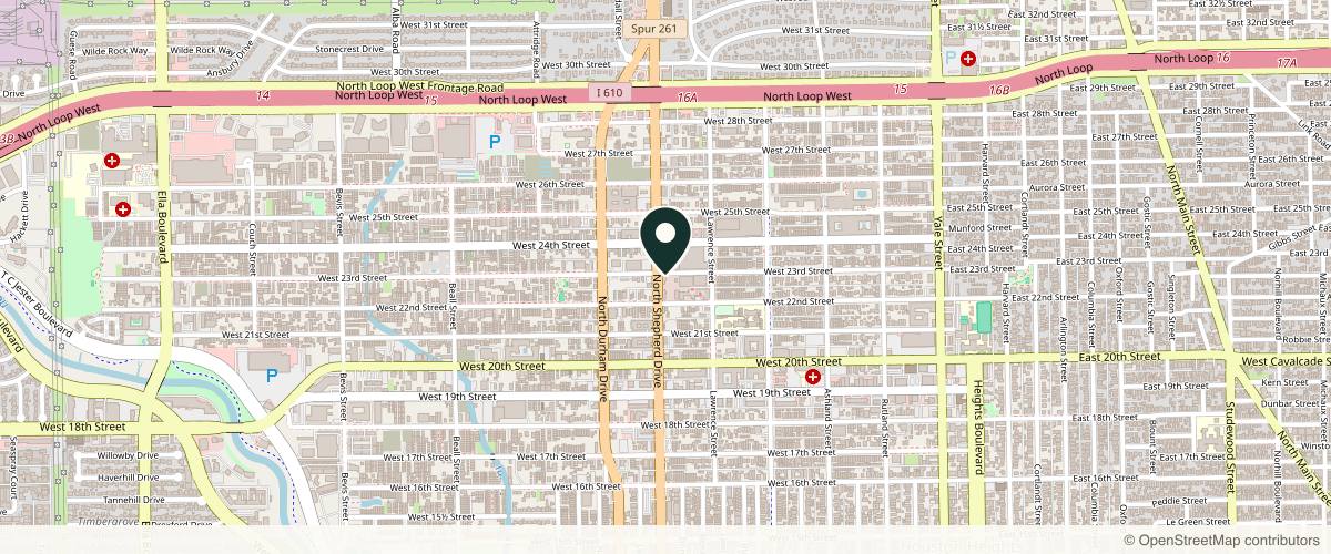 Map showing the exact location of Elite Dermatology & Plastic Surgery at 2222 N Shepherd Dr Ste 102, Houston, TX 77008