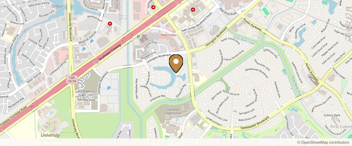 Map showing the exact location of Elite DOC Health and Beauty: Naz Keshwani, M.D. at 4665 Sweetwater Blvd #200, Sugar Land, TX 77479, USA