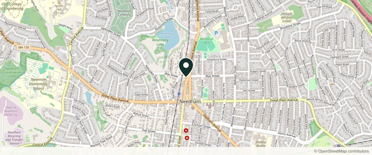 Map showing the exact location of Elite Medspa and Wellness Center at 1 Chapel St, Needham, MA 02492, USA