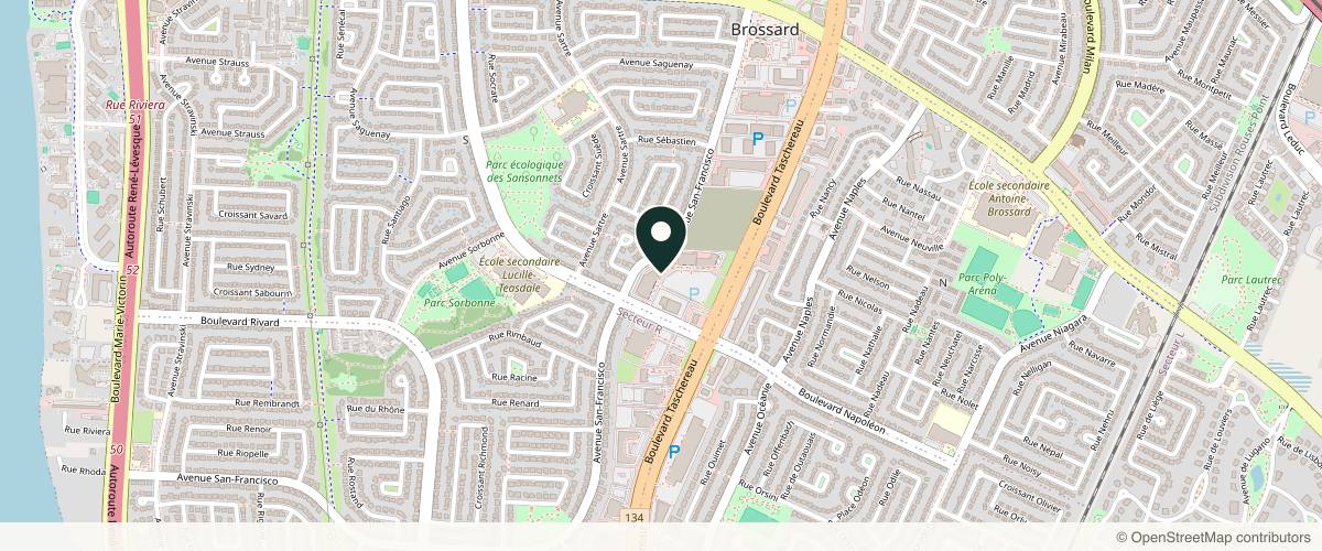 Map showing the exact location of Elle Montréal Clinique - Brossard at 8200 Taschereau Blvd 1255 b, Brossard, QC J4X 2S6, Canada