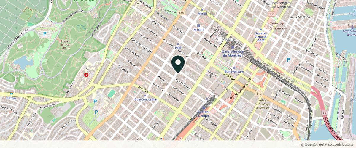 Map showing the exact location of Elle Montréal Clinique - Centre-Ville at 1312 Sainte-Catherine St. West #200, Montreal, QC H3G 1P6, Canada