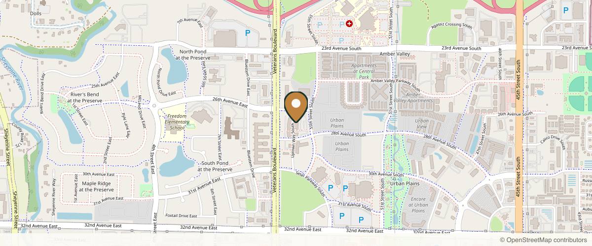 Map showing the exact location of Ellery Milan Beauty at 2633 55th St S Ste 114, Fargo, ND 58104, USA