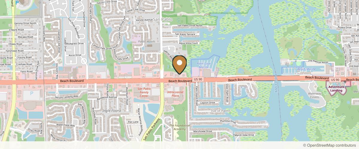 Map showing the exact location of Eluma Laser and Aesthetics at 14453 Beach Blvd #103, Jacksonville, FL 32250, USA