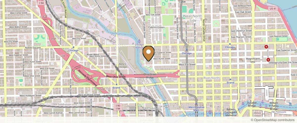Map showing the exact location of Elysium Aesthetics + Longevity at 520 W Erie St Apt 110, Chicago, IL 60654, USA