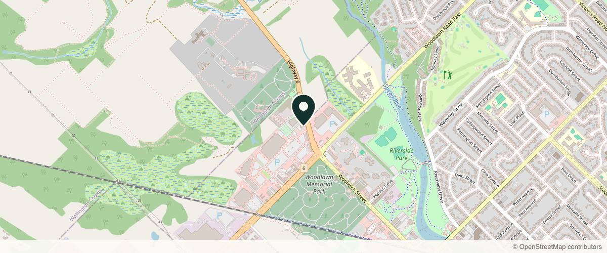 Map showing the exact location of em clinic Guelph at 812 Woolwich St, Guelph, ON N1E 0N6, Canada