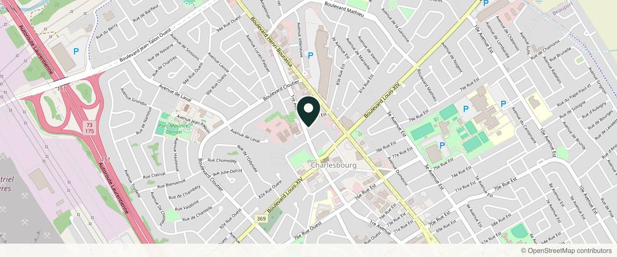 Map showing the exact location of EM Médecine Esthétique at 8280 1re Av., Québec, QC G1G 4C2, Canada