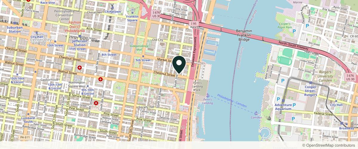 Map showing the exact location of Embrace Dermatology and Aesthetics at 123 Chestnut St Ste 300, Philadelphia, PA 19106