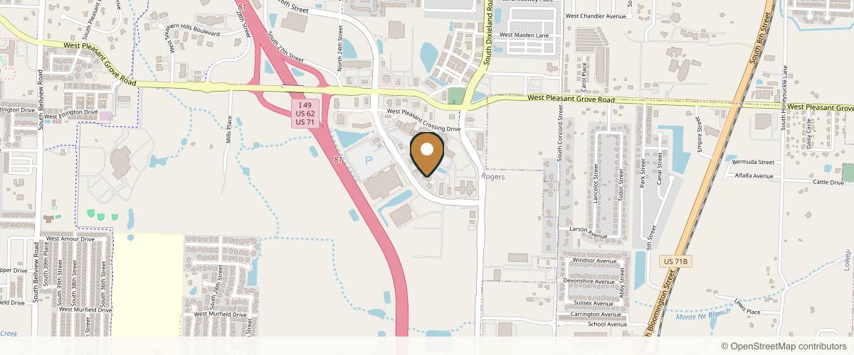 Map showing the exact location of Emerald Aesthetics, Wellness, and Direct Primary Care at 4305 S Pleasant Crossing Blvd, Rogers, AR 72758, USA