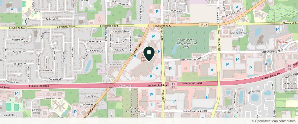 Map showing the exact location of Emily Manbeck Cosmetic Artistry at 6501 N Grape Rd, Unit 1205A, Sola Salon Studio, #13, Mishawaka, IN 46545, USA