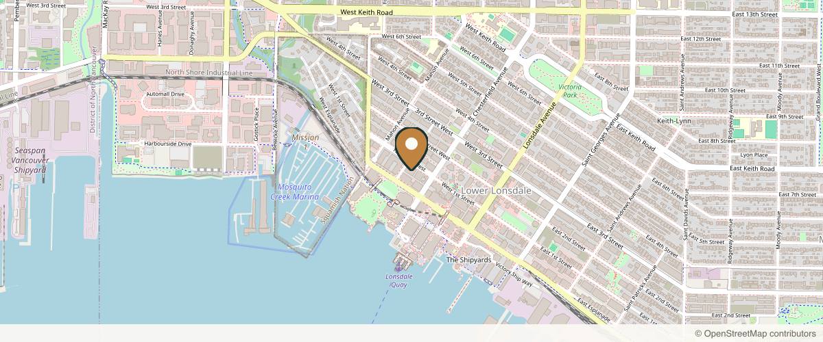 Map showing the exact location of Emily Miller Aesthetic Medicine at 233 W 1st St #140, North Vancouver, BC V7M 1C2, Canada