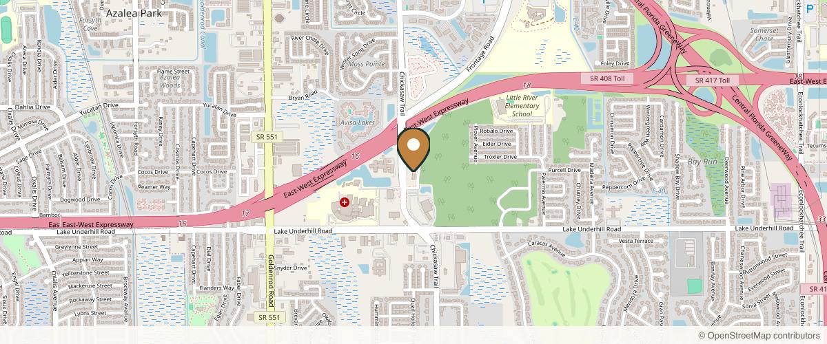 Map showing the exact location of Enchanted Med Spa at 222 Neighborhood Market Rd #111, Orlando, FL 32825, USA