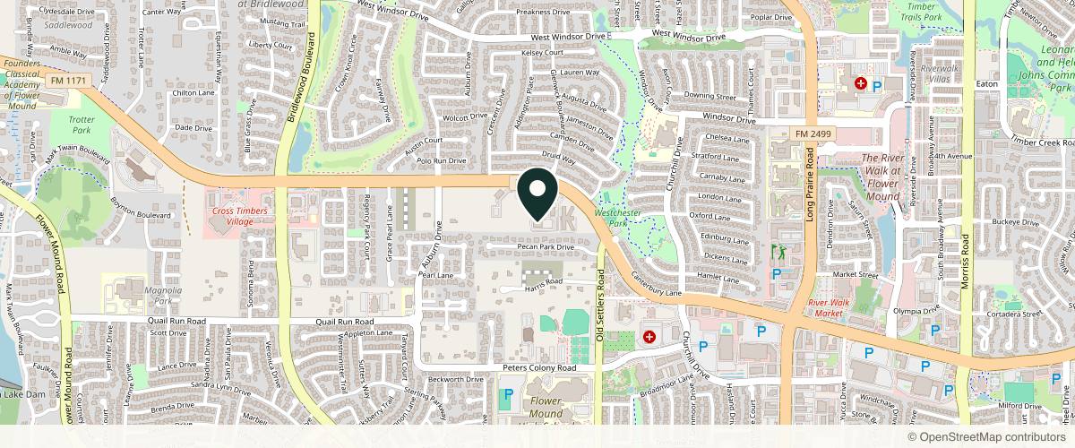 Map showing the exact location of Eneeva Skin Care - Med Spa & Acne Clinic at 3419 Cross Timbers Rd #104 A, Flower Mound, TX 75028, USA