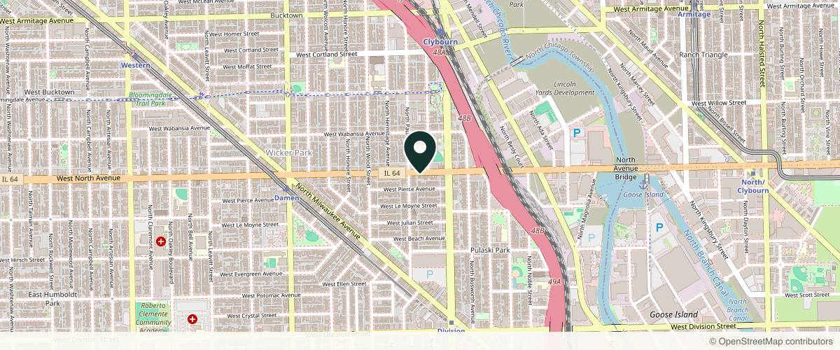 Map showing the exact location of Enfuse Medical Spa & Hair Restoration at 1645 W North Ave, Chicago, IL 60622, USA