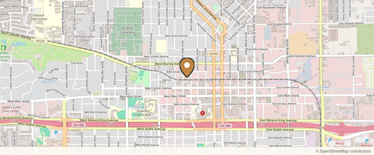 Map showing the exact location of Enhanced Body Institute at 510 W Oak Ave, Visalia, CA 93291, USA