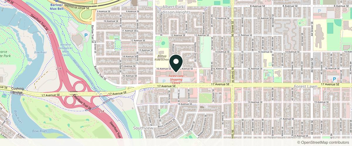 Map showing the exact location of Ensoul Aesthetics & Wellness at 3200 17 Ave SE Unit 3B, Calgary, AB T2A 0P9, Canada