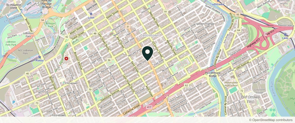 Map showing the exact location of Envy Cosmetic Clinic at 392 Bank St, Ottawa, ON K2P 1Y5, Canada