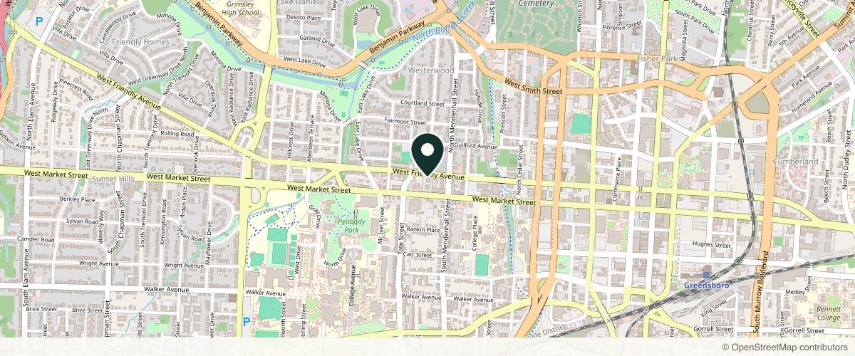 Map showing the exact location of Epic Esthetics at 1011 W Friendly Ave #104, Greensboro, NC 27401, USA