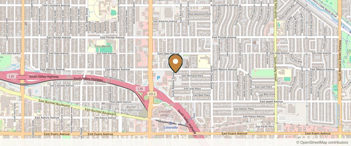 Map showing the exact location of ESSE Med Spa + PMU at 1720 S Bellaire St #905, Denver, CO 80222, USA