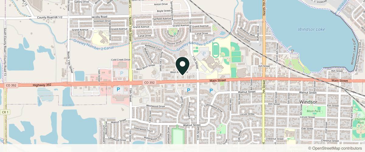 Map showing the exact location of Essence Aesthetics at 1180 Main St Unit 3, Windsor, CO 80550, USA