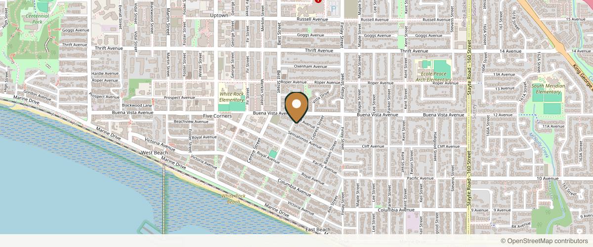 Map showing the exact location of Essence Of L Medi Spa Inc at 1170 Dolphin St, White Rock, BC V4B 4G8, Canada