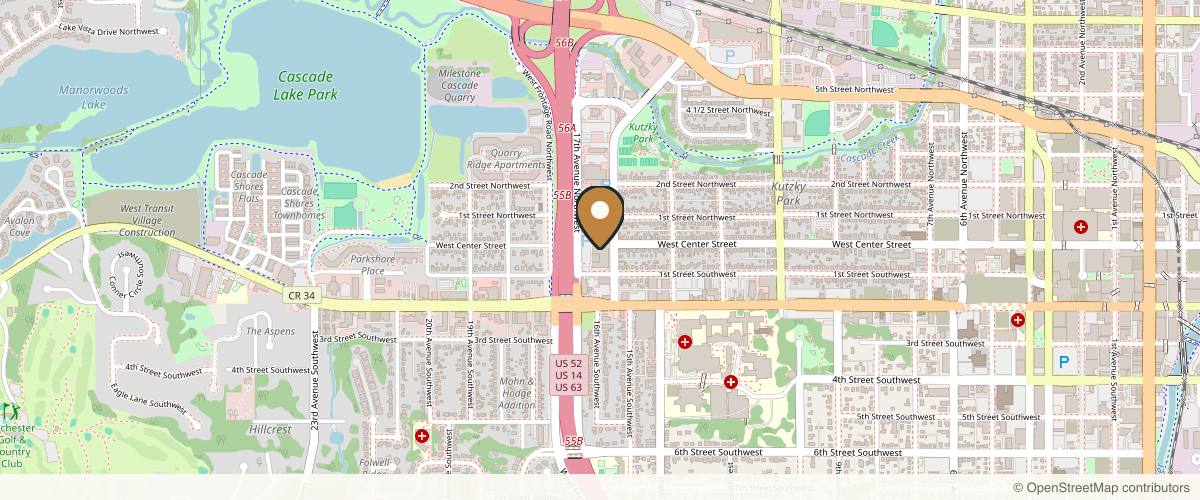 Map showing the exact location of Essence Skin Clinic & Med Spa at 1640 W Center St, Rochester, MN 55902, USA