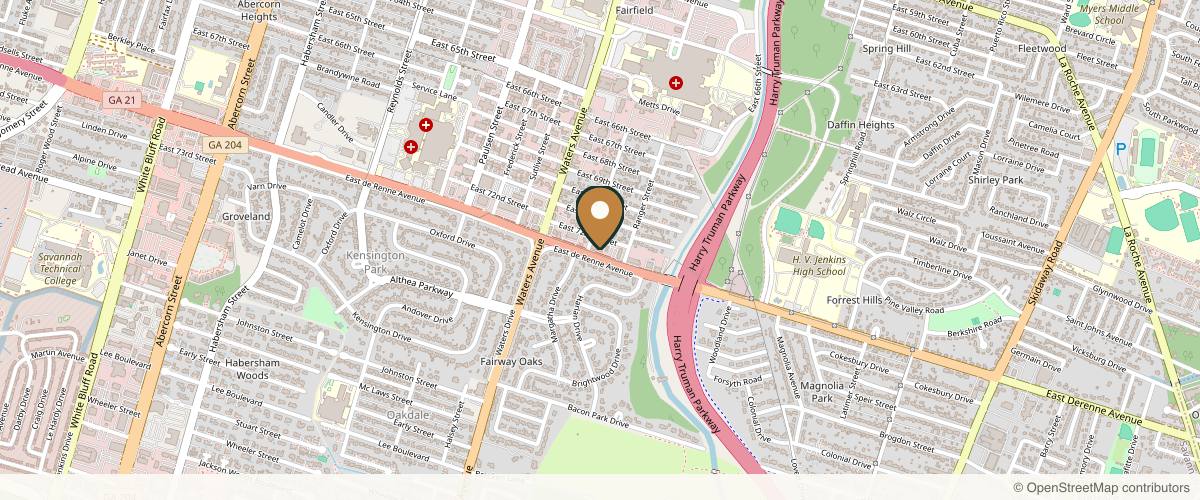 Map showing the exact location of Essential Me Aesthetics and Wellness (Formerly know as Aldrjoy Hydration) at 1210 E Derenne Ave, Savannah, GA 31406, USA